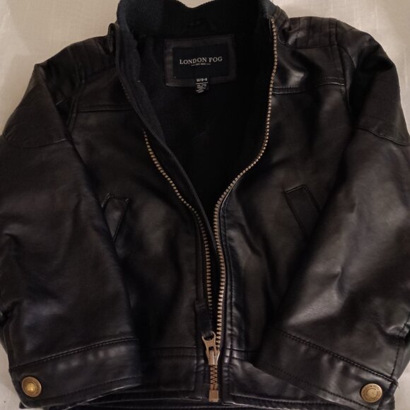 London Fog - Leather Black Jacket with Zipper & Pockets - Kids Boys Size 5-6 - Picture 2 of 2